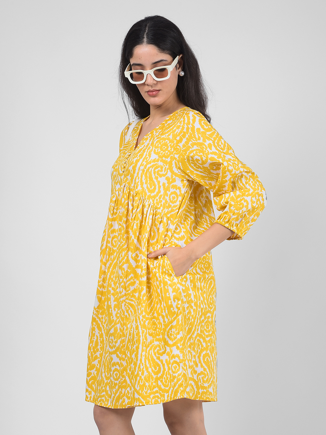 Numero Uno Women Printed Yellow Dress
